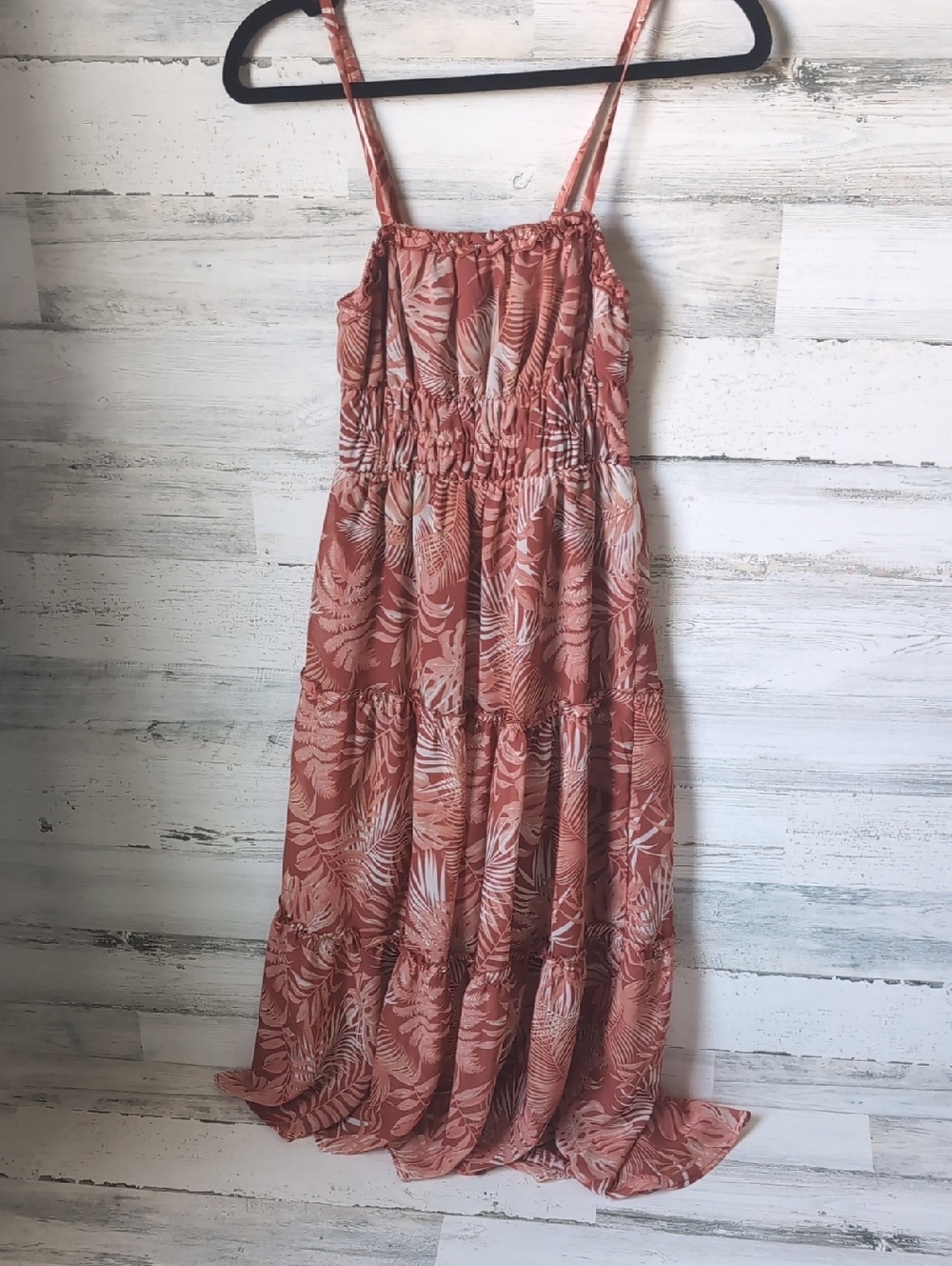 No Boundaries Coral Printed Tiered Maxi Dress